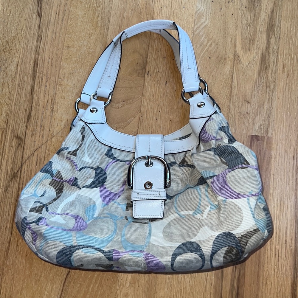Purple and tan coach bag